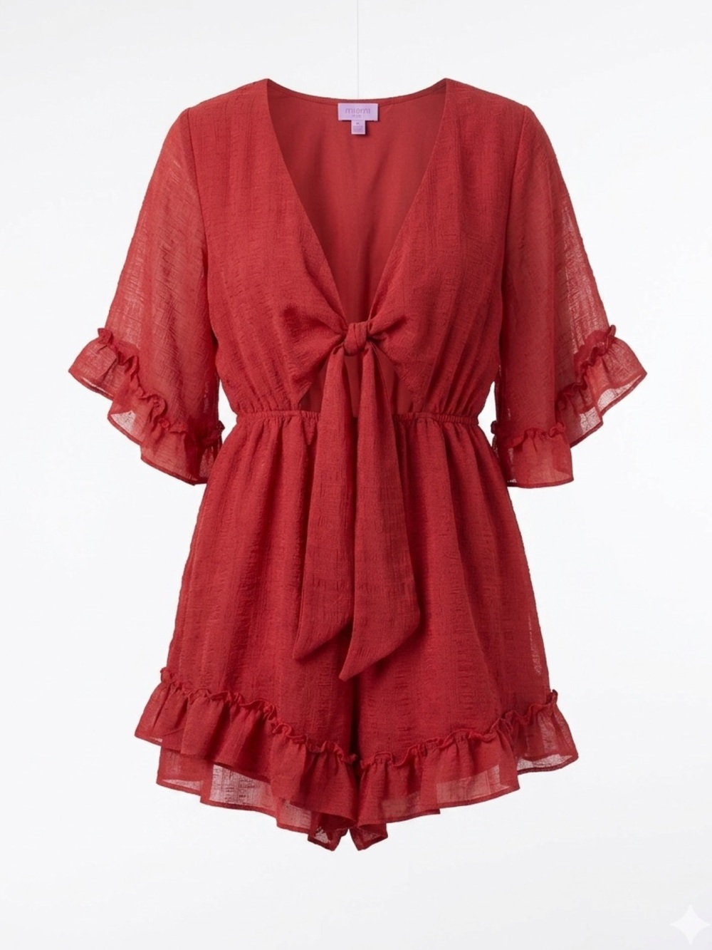 miami Red Tie-Front Ruffled Romper